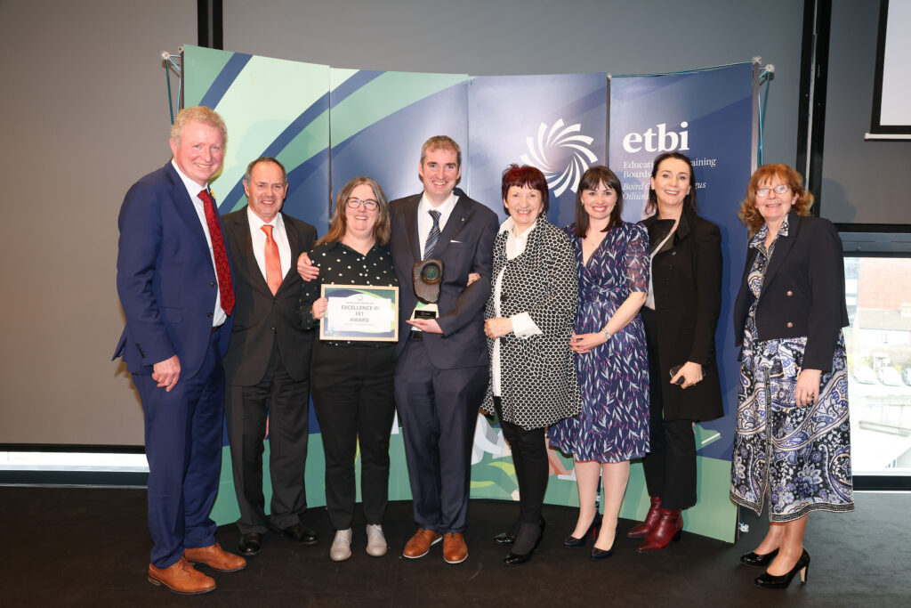 ETB Excellence Awards 2025: Denis Leonard, Peter Early, Sinead Fearon, Cianan Courtney Earley, Ena and Muire Courtney Early, Emer Cloak and Sadie Ward McDermott